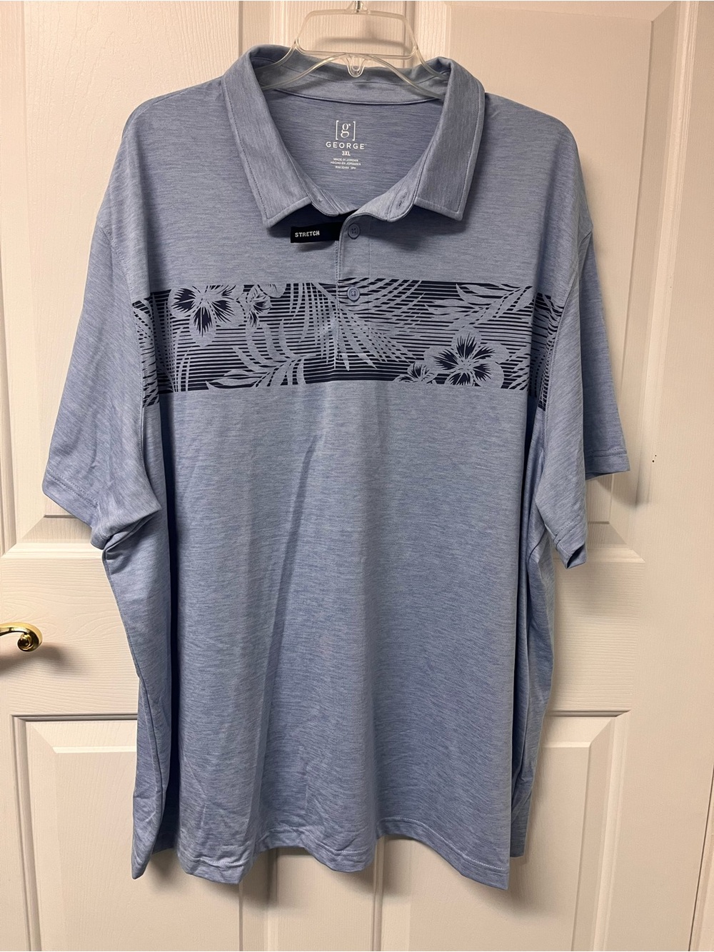 George Light Blue Polo with Navy Floral Chest Stripe
